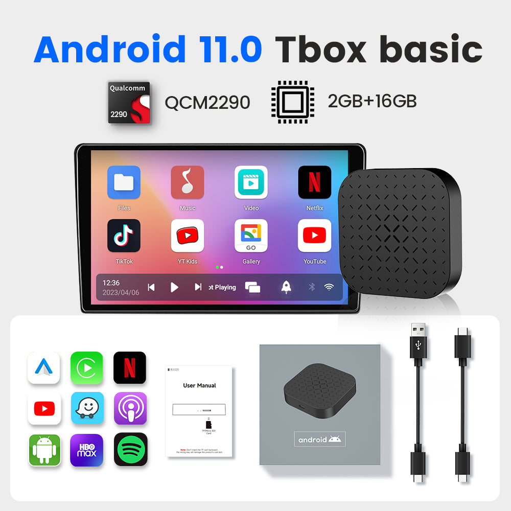 Android 11 Carlinkit Tbox Basic Netflix Ai Box Wireless Android Auto CarPlay QCM 2290 4-Cores 2G+16G  For YouTube IPTV