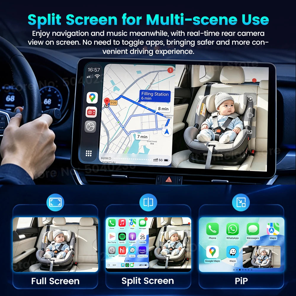 CarlinKit DashVue Rear Seat Baby Monitor Wireless CarPlay Android Auto Box 1080P Wide-angle Night Vision Split Screen Car Camera