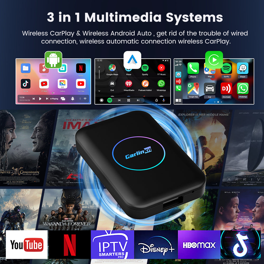 2024 Carlinkit LITE Wireless Android Auto & Car Play Ai Box Usb Watch Videos Online 32GB For Netflix Iptv 3 IN 1 Carplay Tv Box