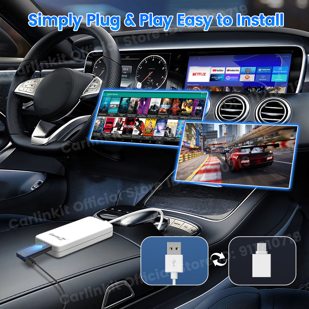 Carlinkit New Smart USB HDMI Adapter-Car 4K HD Output Video Dongle Support TV Streaming Stick Entertainment Watch Movies, Shows, and Live TV in 1080p, 60pfs, Game Consoles,  Laptops