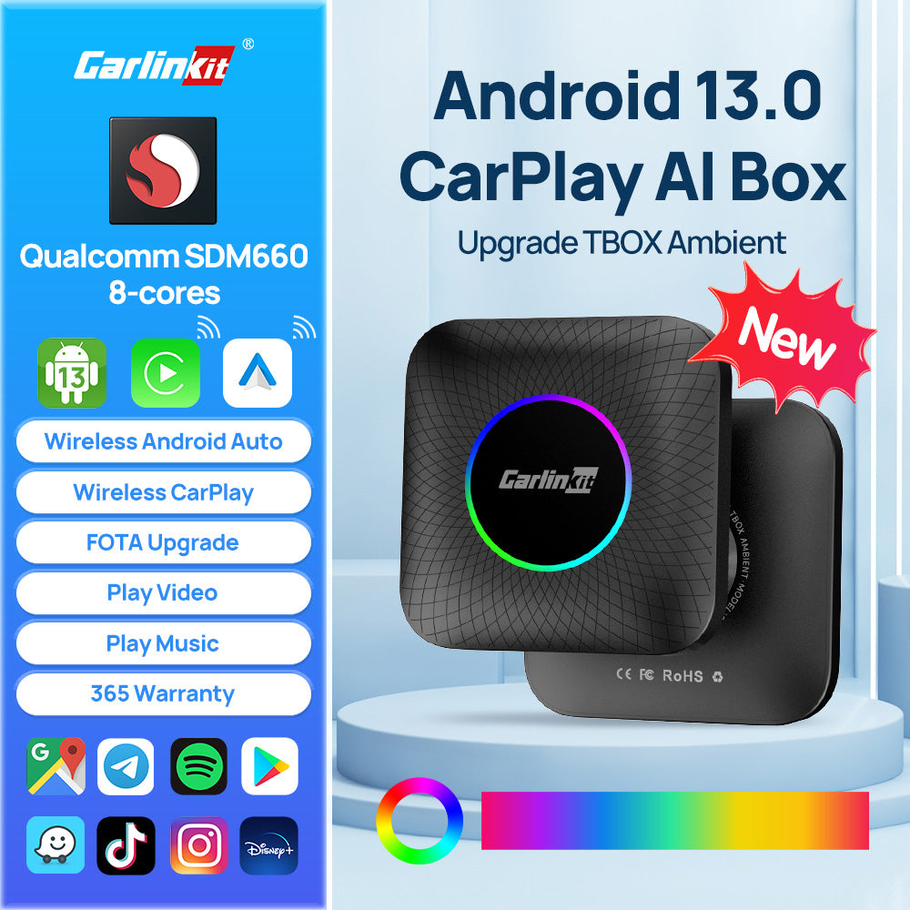 Carlinkit – boîtier TV Android 13 pour voiture, LED, adaptateur sans fil CarPlay, SM6225, 8 cœurs, IPTV, Netfilx, lecture vidéo, CarPlay, Ai, 2023