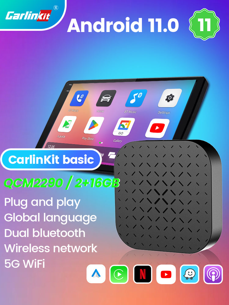 Android 11 Carlinkit Tbox Basic Netflix Ai Box Wireless Android Auto CarPlay QCM 2290 4 core 2G + 16G per YouTube IPTV 