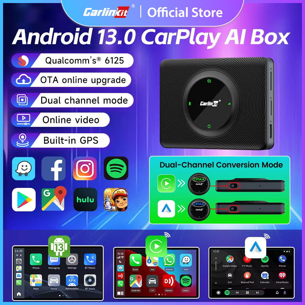 128GB Carlinkit Smart Tv Box Android 13 Wireless Carplay QCM 6125 Wireless Android Auto 8-Cores Play Video For Youtube Netflix