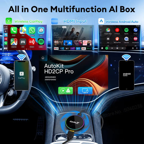 HD2CP Pro CarlinKit 3-In-1 Car Adapter Support HDMI Wireless CarPlay Wireless Android Auto HDMI Video Streaming Box Plug & Play
