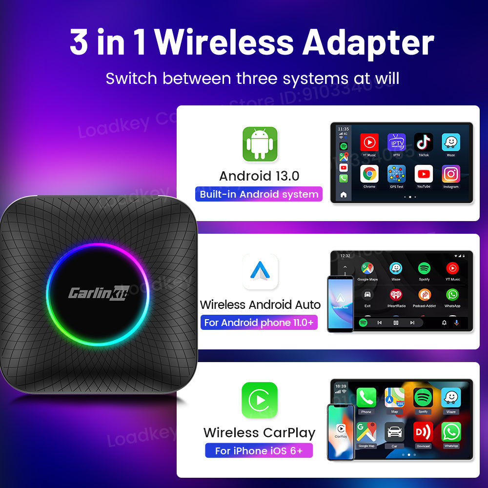 CarlinKit CarPlay AI Box Android 13.0 QCM6225 8-Core Android Auto Wireless  CarPlay Adapter 2.4+