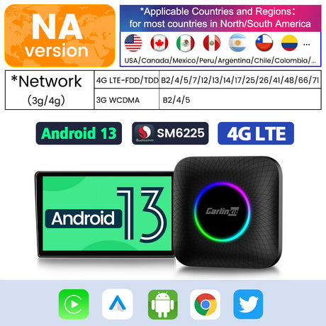 Carlinkit – boîtier TV Android 13 pour voiture, LED, adaptateur sans fil CarPlay, SM6225, 8 cœurs, IPTV, Netfilx, lecture vidéo, CarPlay, Ai, 2023