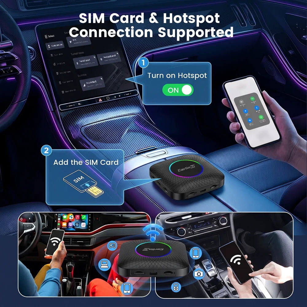 CarlinKit Android 14 New Upgrade CarPlay AI Box SM6225 8+128G Screen Mirroring GPS For YouTube Play Store Wireless Android Auto Adapter