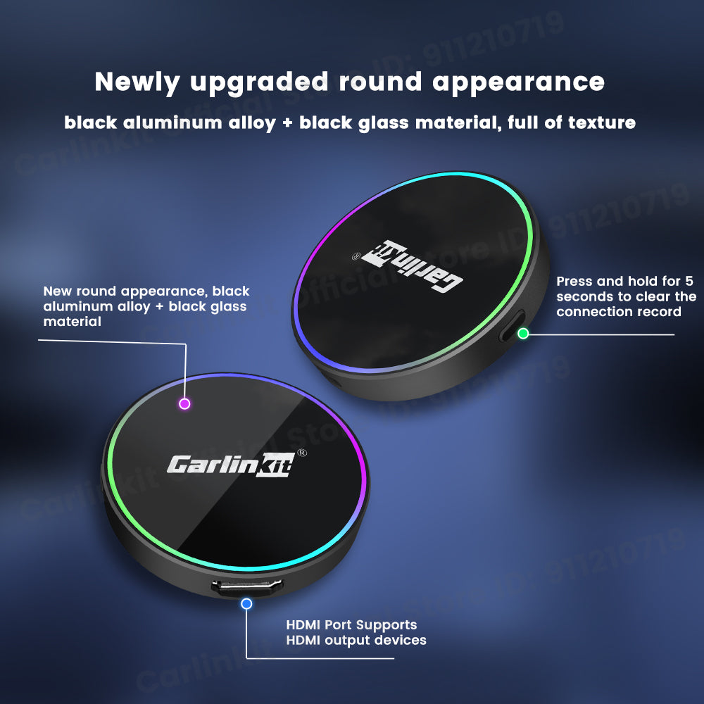 HD2CP Pro CarlinKit 3-In-1 Car Adapter Support HDMI Wireless CarPlay Wireless Android Auto HDMI Video Streaming Box Plug & Play