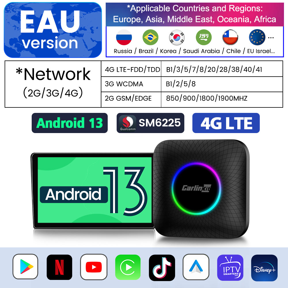 2023 Newest CarlinKit Android 13.0 AI Box Adapter-CarPlay AI Box Max,for  Wired CarPlay&Touchscreen Cars,4G Net,Dual BT,8+128G,Built-in Google