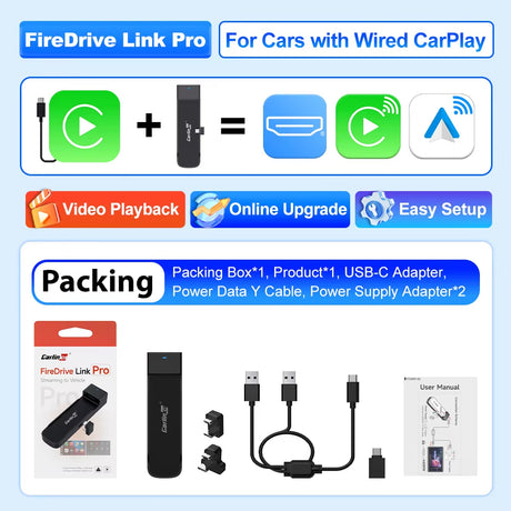 CarlinKit FireDrive Link Pro For Fire TV Stick Support Wireless CarPlay Android Auto HDMI TV Streaming Box Car Entertainment Box