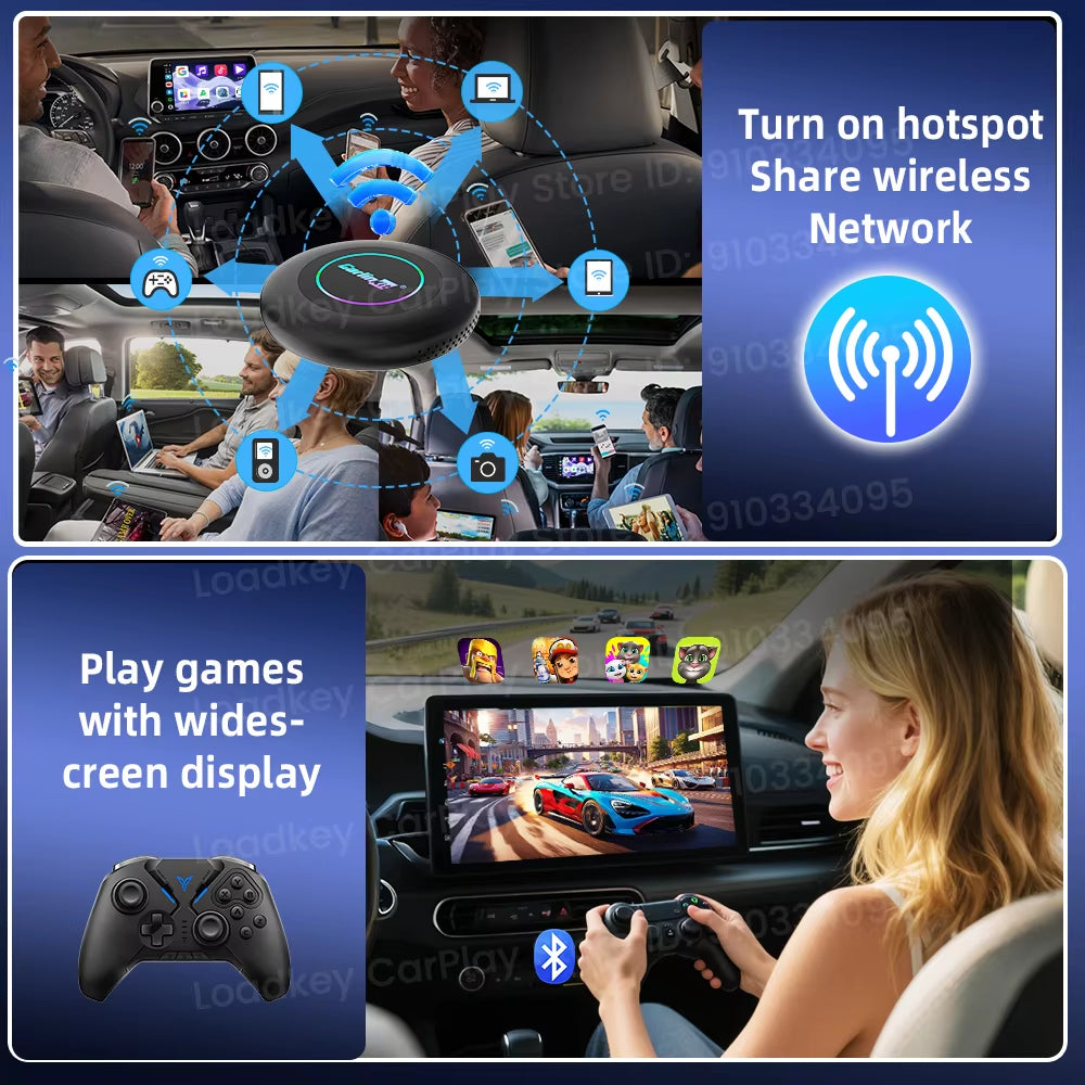 Carlinkit Ultra 2 Android 15 CarPlay Ai Box Wireless Android Auto Video Adapter Support Youtube Netflix TF SIM Card 128GB WiFi 6