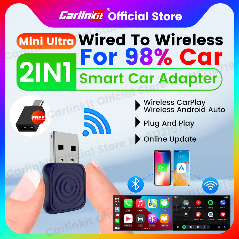 Adattatore Wireless Carlinkit Mini Per CarPlay E Android Auto – Converti Il Collegamento Cablato In Wireless, Plug-and-play, Compatibile Con Molte Auto