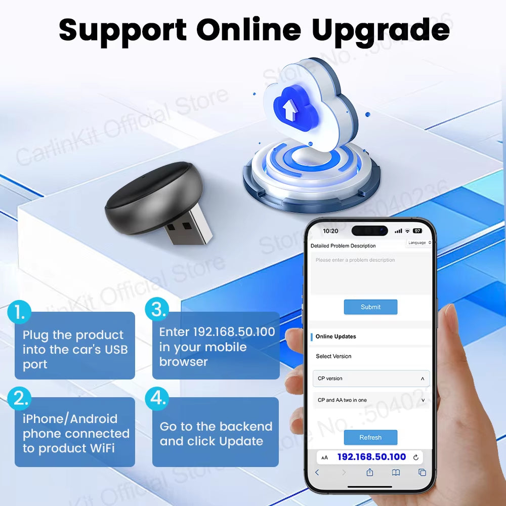 Carlinkit Wireless CarPlay & Android Auto Adapter - Mini Ultra 3 Convert OEM Wired to Wireless Dongle for iPhone & Android 11+, USB-A/Type-C Plug & Play, Fast Connection, Online Upgrade
