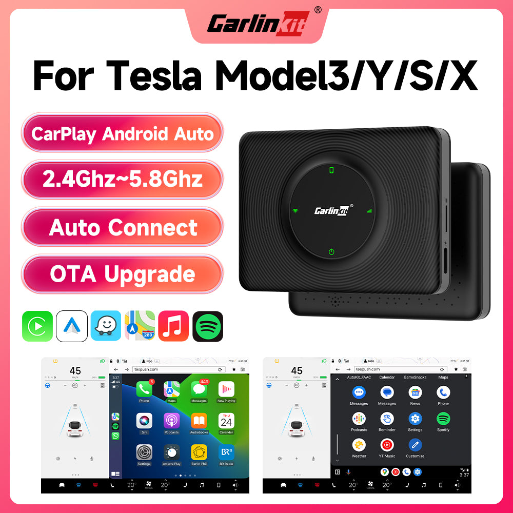 CarlinKit Wireless CarPlay Android Auto Mini Box Adattatore per Tesla Modello 3/X/Y/S CarPlay Attivatore Wireless Navigazione Spotify Siri iOS16 Nuovo 