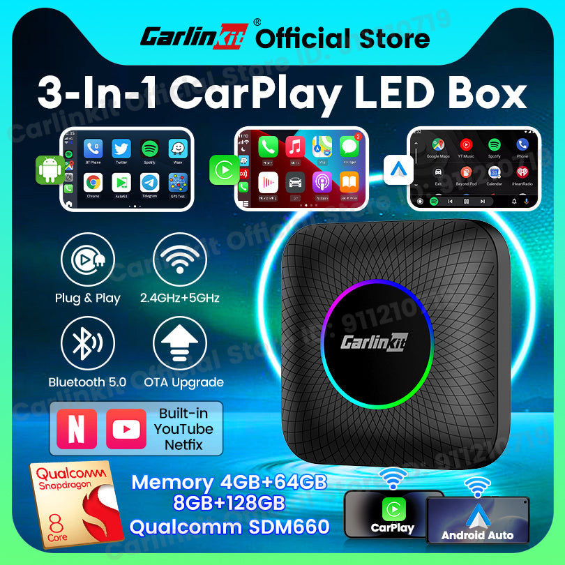 2025 Android13 SDM660 Carlinkit Carplay Android Tv Box USB A Port LED Wireless Carplay Android Auto 8-Core 4G LTE Tv Box For Youtube