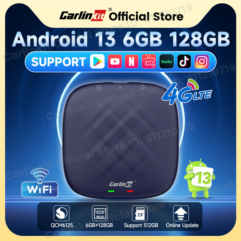 Carlinkit CarPlay Ai Box Plus 6GB+128GB Android 13 Car TV Box Online Upgrade For Netflix IPTV Wireless Android Auto CarPlay Box