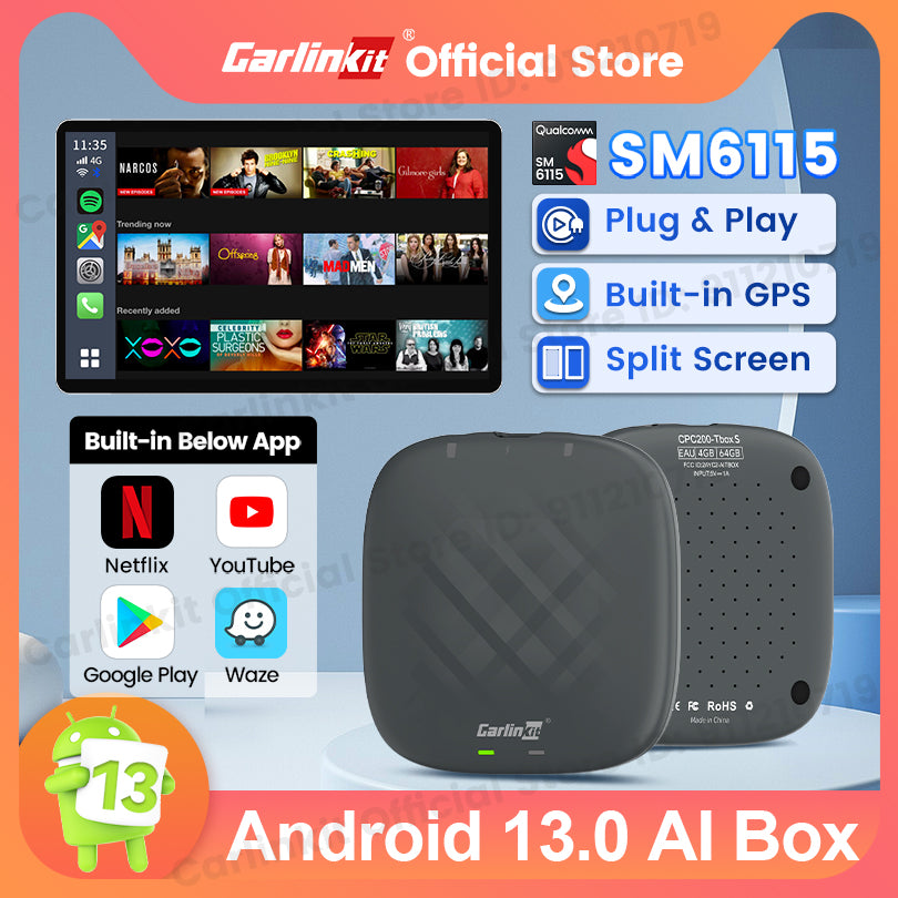 CarlinKit QCM 6115 Wireless CarPlay Android TV Ai Box For Netflix Wireless Android Auto Video Streaming Box 2.4&5Ghz Wifi BT FOTA Upgrade - EUROPE/ASIA/AUSTRILIA/MIDDLE EAST