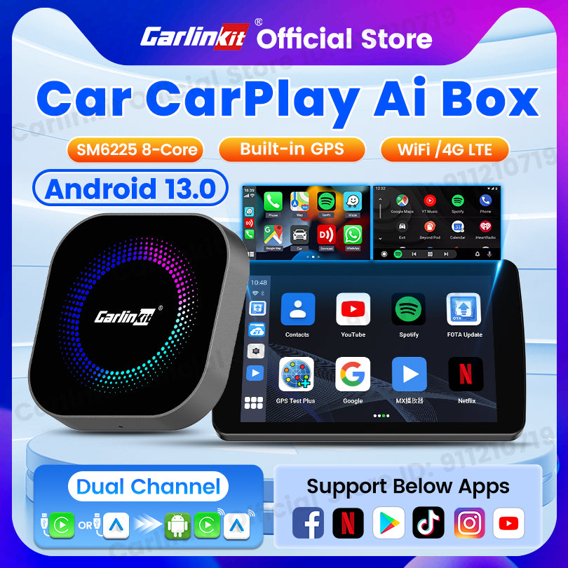 CarlinKit TV Box S2F Android 13 CarPlay Ai Box SM6225 8 cores Wireless CarPlay Android Auto Video Streaming Box 4G LTE &WiFi GPS