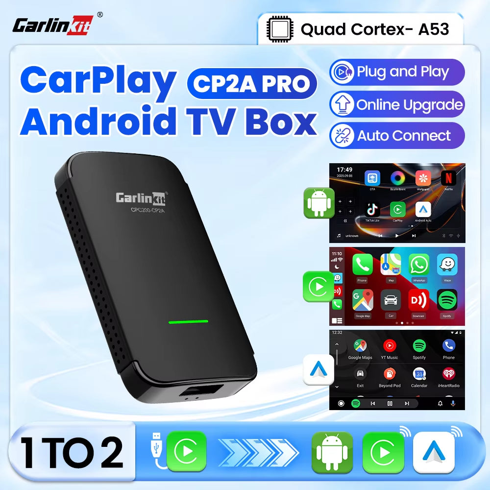 Carlinkit CP2A Pro Android TV Box &Wireless Android Auto & CarPlay 3-In-1 Adapter Wireless Auto Connect For Netflix Smart Ai Box