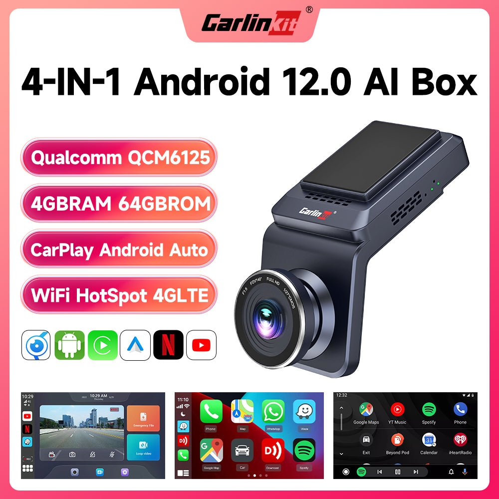 CarlinKit QCM 6125 Android 12 sans fil Carplay Al Box Android Auto HD Dash Cam 1080P 4G + 64G YouTube Netflix Google Play Mini TV Box