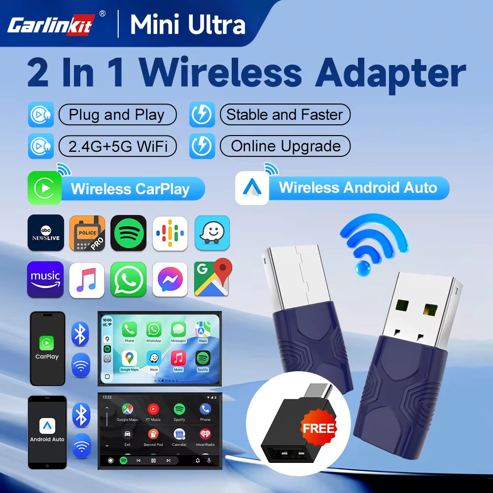 Carlinkit 5.0 Mini Ultra Wireless Adapter Wireless CarPlay Android Auto Box For OEM Cars Plug and Play WiFi BLE Auto Connection