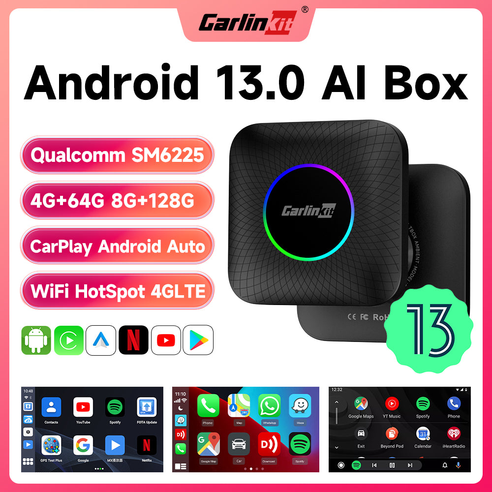 Carlinkit – boîtier TV Android 13 pour voiture, LED, adaptateur