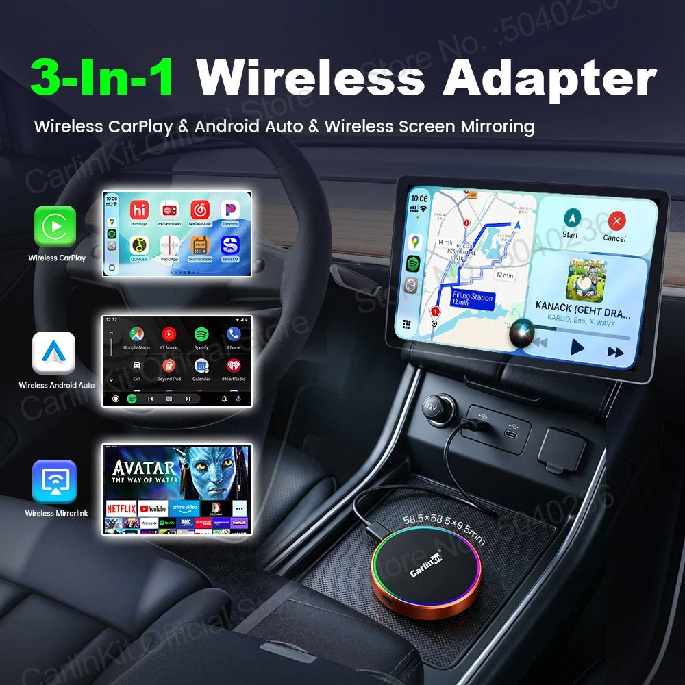 CarlinKit CP2A-M Wireless Screen Mirroring Android Auto CarPlay Adapter Online Upgrade WiFi 6 BLE5.4 Auto-Connect Smart AI Box
