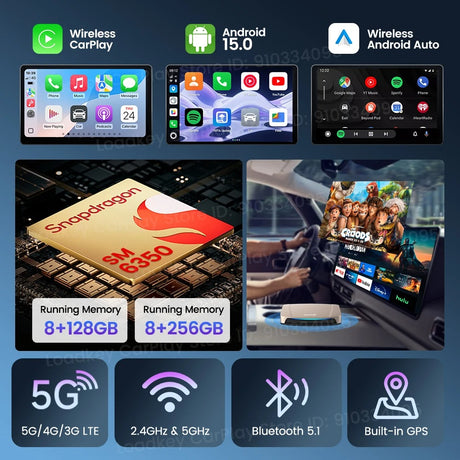 Carlinkit Android 15 AI Box Ultra 8+128G Wireless Carplay Car Streaming Box Android Auto Wireless Adapter Qualcomm SM6350 Support Youtube/Netflix
