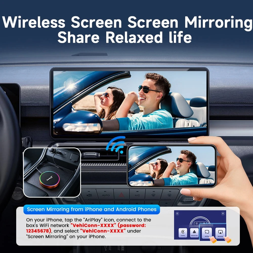 CarlinKit CP2A-M Wireless Screen Mirroring Android Auto CarPlay Adapter Online Upgrade WiFi 6 BLE5.4 Auto-Connect Smart AI Box