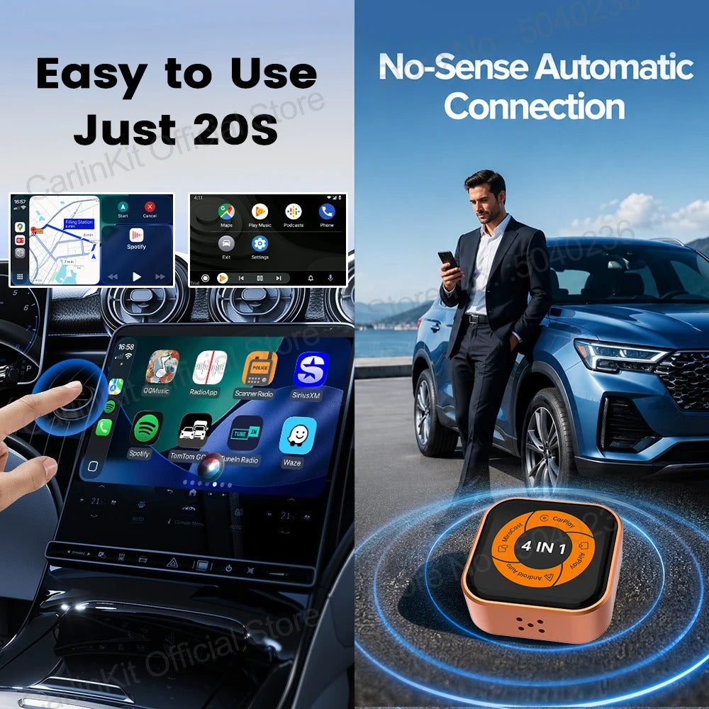 CarlinKit Mini Ultra 6 4-In-1 Wireless Screen Mirror Wireless CarPlay Android Auto Adapter Auto-Connect Mirror Phone Play Video