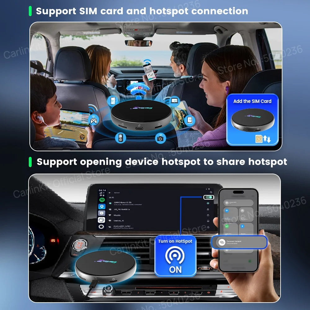 CarlinKit Ultra 4 Android 15 TV Box Wireless Android Auto CarPlay Ai Box For YouTube Play Store Support 5G/4G LTE SIM 512GB SD Card