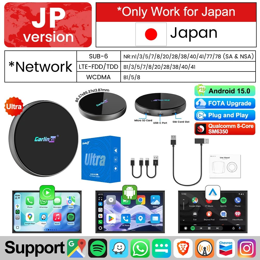 CarlinKit Ultra 4 Android 15 TV Box Wireless Android Auto CarPlay Ai Box For YouTube Play Store Support 5G/4G LTE SIM 512GB SD Card