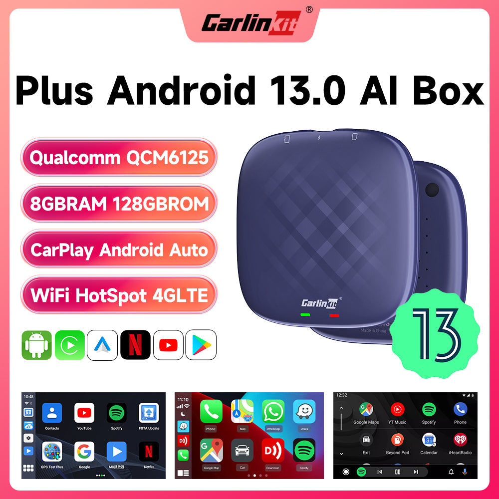 QCM6125 Android 13 8g + 128g carlinkit carplay ai box plus carplay sans fil android auto adaptateur meilleure configuration youtube box