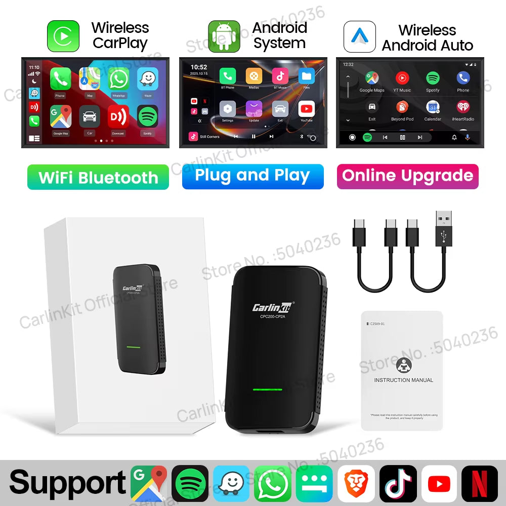 Carlinkit CP2A Pro Android TV Box &Wireless Android Auto & CarPlay 3-In-1 Adapter Wireless Auto Connect For Netflix Smart Ai Box