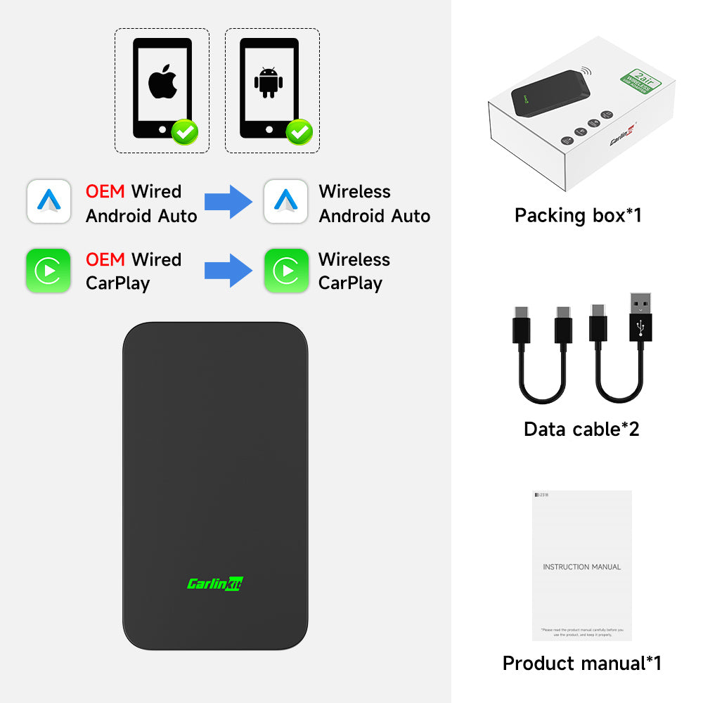 Carlinkit 5.0 2Air Wireless CarPlay Android Auto Wireless Box Two-Dual  Adapter 2-Channel Work Waze Spotify 5.8Ghz WiFi BT Siri GPS Auto