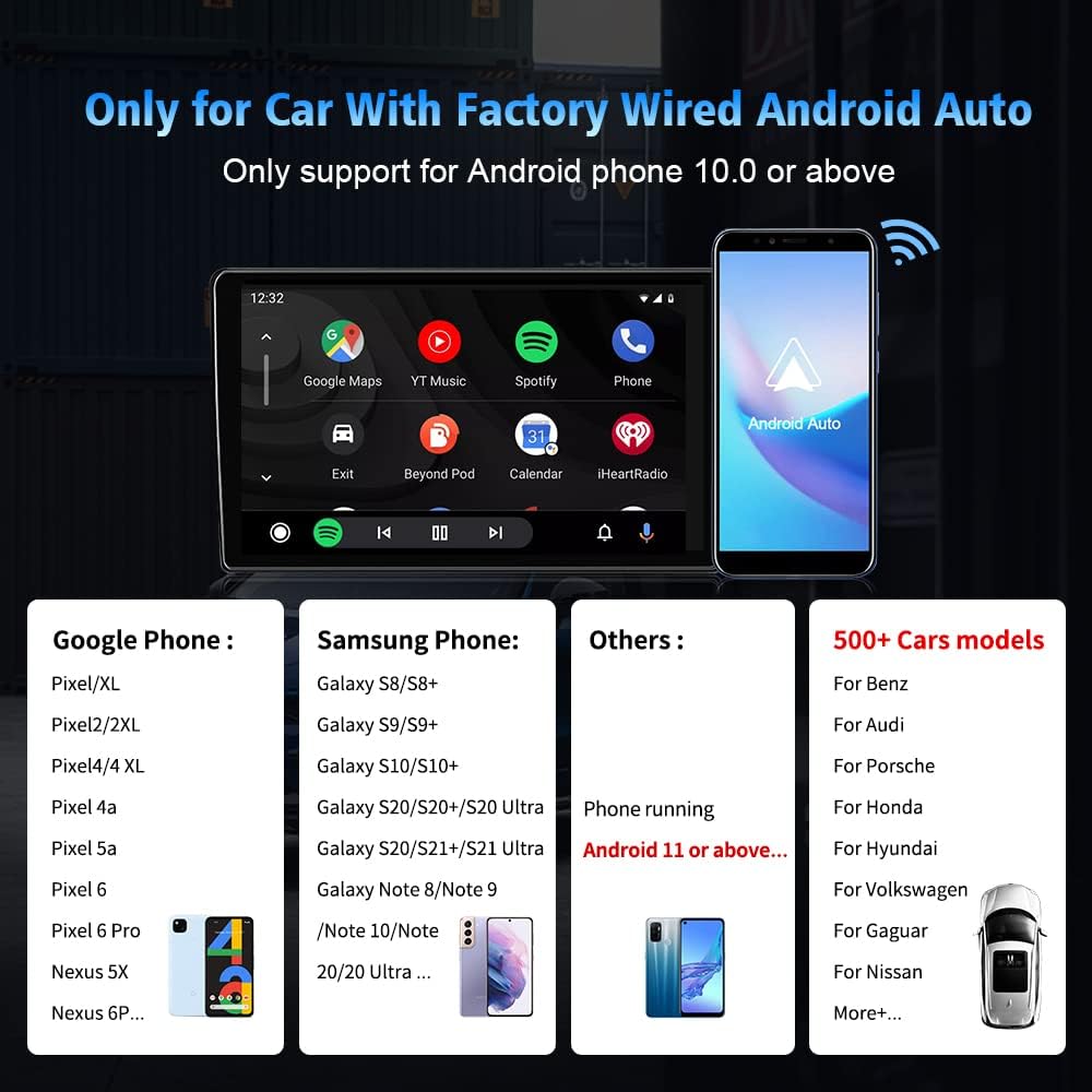 2022 CarlinKit CPC200-A2A Android Auto Wireless Adapter Plug And Play Bluetooth WiFi Auto Connect For Wired Android Auto Cars