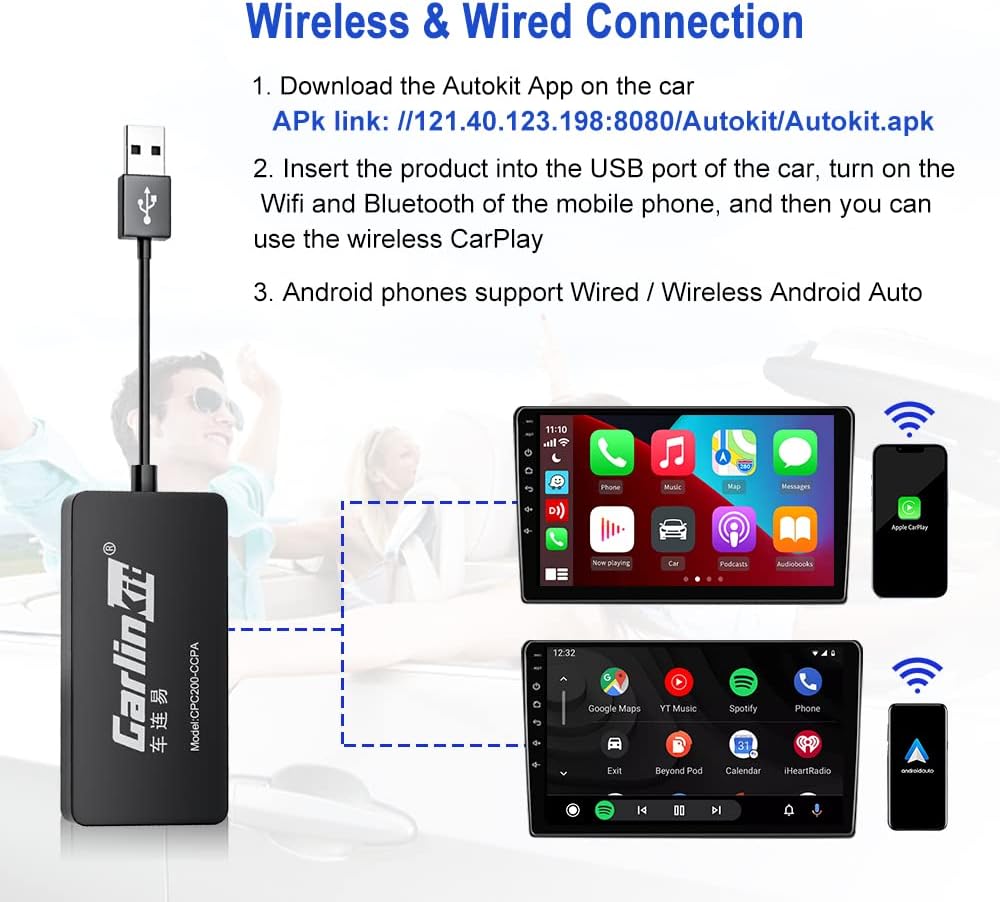 Acheter Adaptateur CarPlay sans fil pour iOS, filaire vers Dongle automatique  sans fil, connexion USB, adaptateur de voiture automatique (1 jeu)
