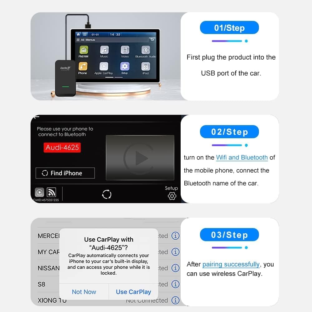 Carlinkit 3.0 Apple CarPlay Wireless Dongle Activator For Audi Benz Mazda Porsche Volkswagen Volvo Ford Citroen Honda Nissan Toyota Car MP4 MP5 Play Carbon Fiber Shell