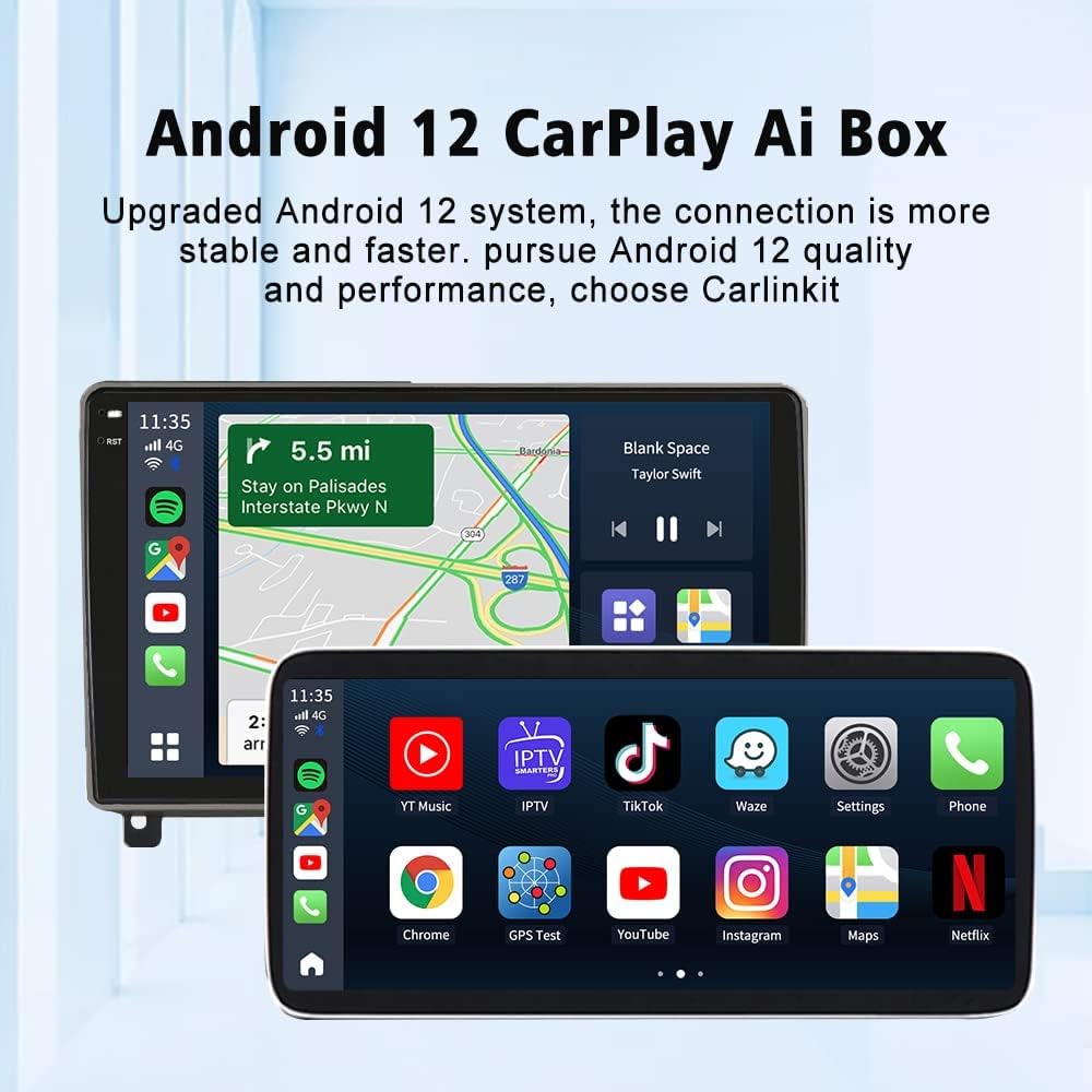 CarlinKit 2022 Carplay Ai Box 4G + 64G 8 Core Android 12 sans fil Android Auto Apple Carplay multimédia Smart Ai Box 