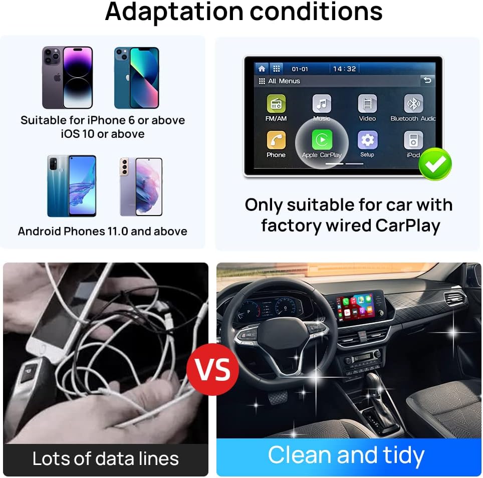 2022 New Apple Carplay Adapter Android 11 Wired To Wireless Carplay  Activator Android Auto Plug & Play 3 In 1 Car Multimedia Box