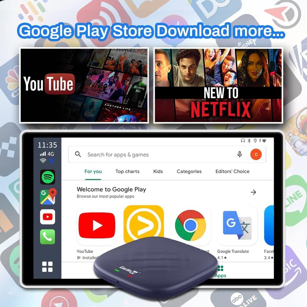 CarlinKit 2022 Carplay Ai Box 4G + 64G 8 Core Android 12 sans fil Android Auto Apple Carplay multimédia Smart Ai Box 