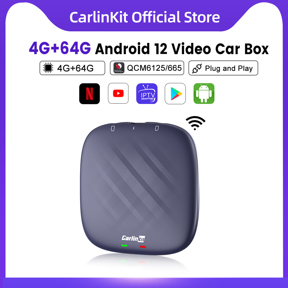 CarlinKit 2022 Carplay Ai Box 4G + 64G 8 Core Android 12 sans fil Android Auto Apple Carplay multimédia Smart Ai Box 