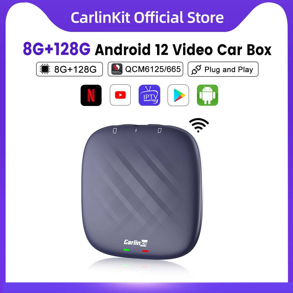 Android 12 QCM6125 8g + 128g carlinkit carplay ai box plus carplay sans fil android auto adaptateur meilleure configuration youtube box